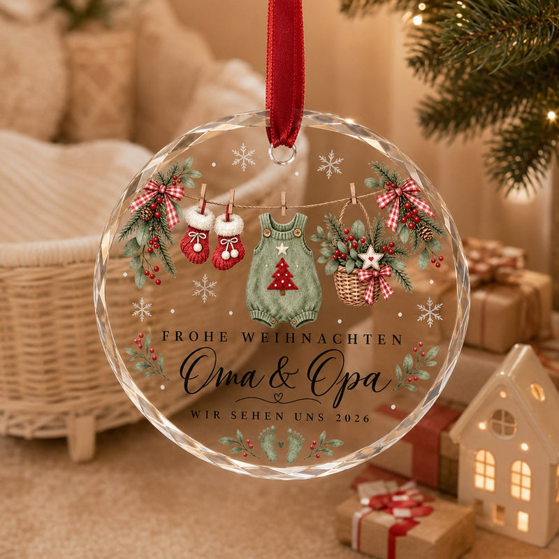 Weihnachtsanhänger personalisiert „Frohe Weihnachten Oma & Opa, wir sehen uns …“
