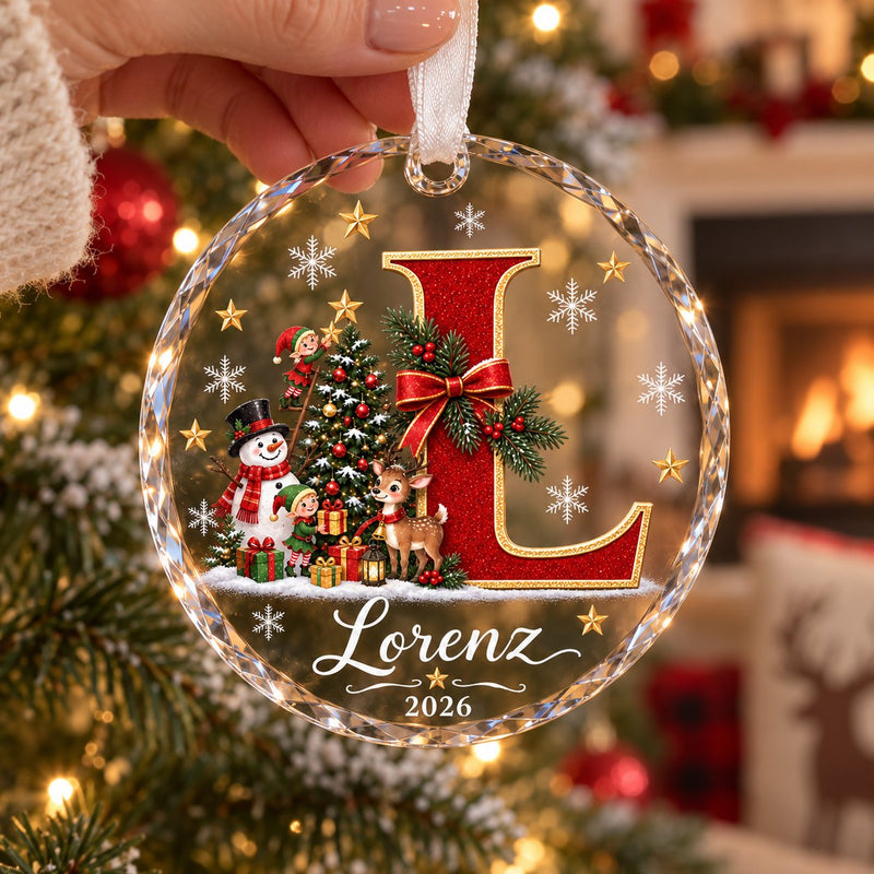 Weihnachtsanhänger mit Anfangsbuchstabe und Namen aus Glas