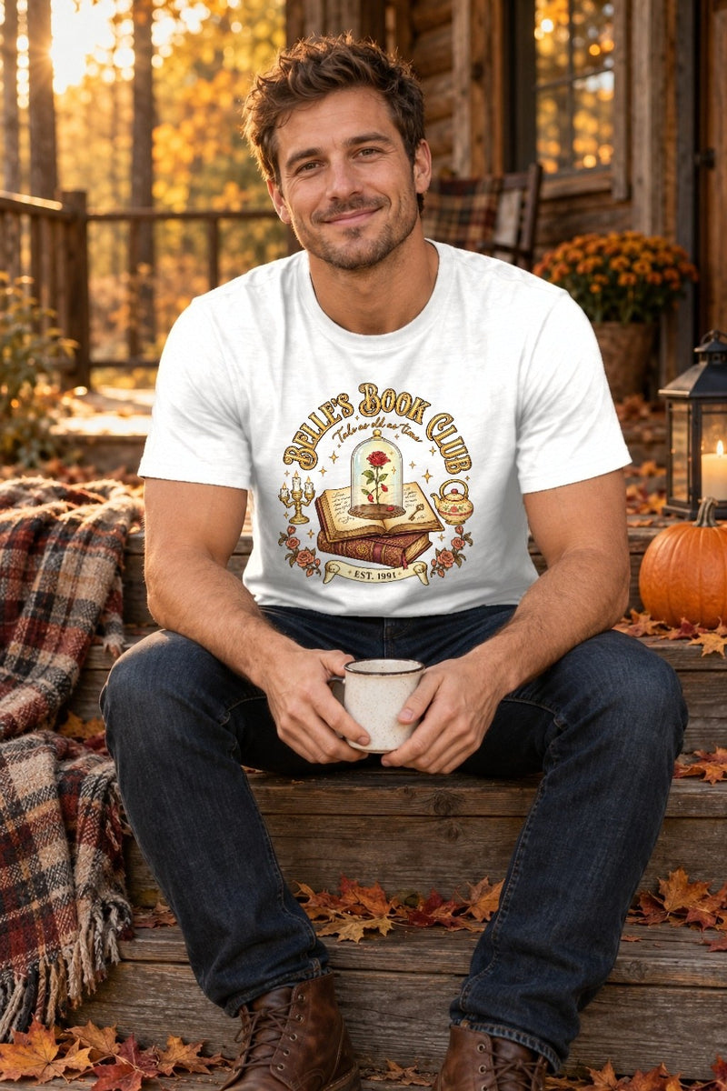 Buchclub-Shirt „Belle’s Book Club“ mit Rose unter Glasglocke