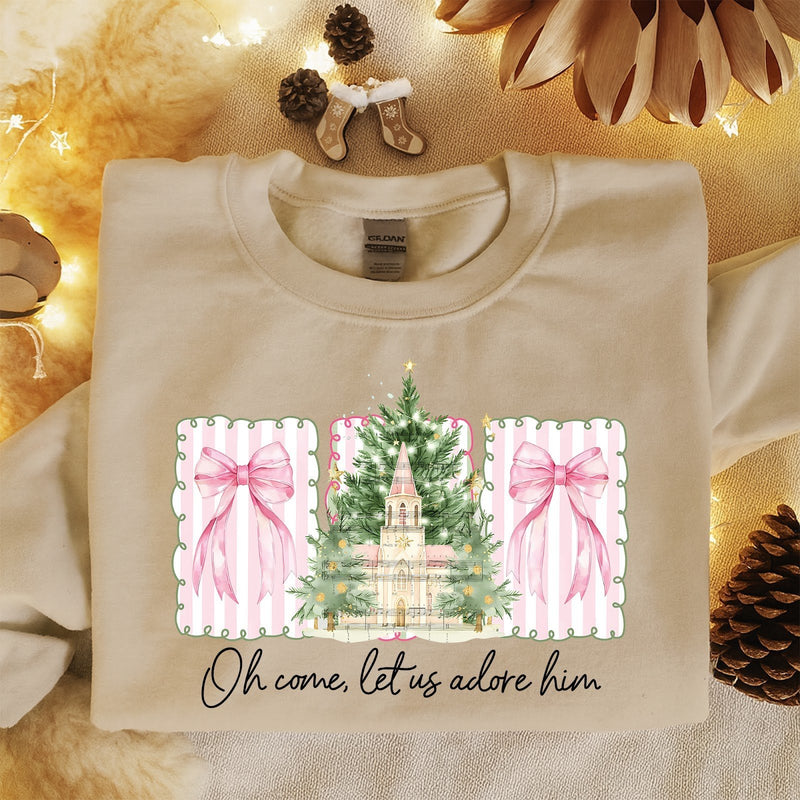 Christlicher Weihnachtspullover „Oh Come, Let Us Adore Him“