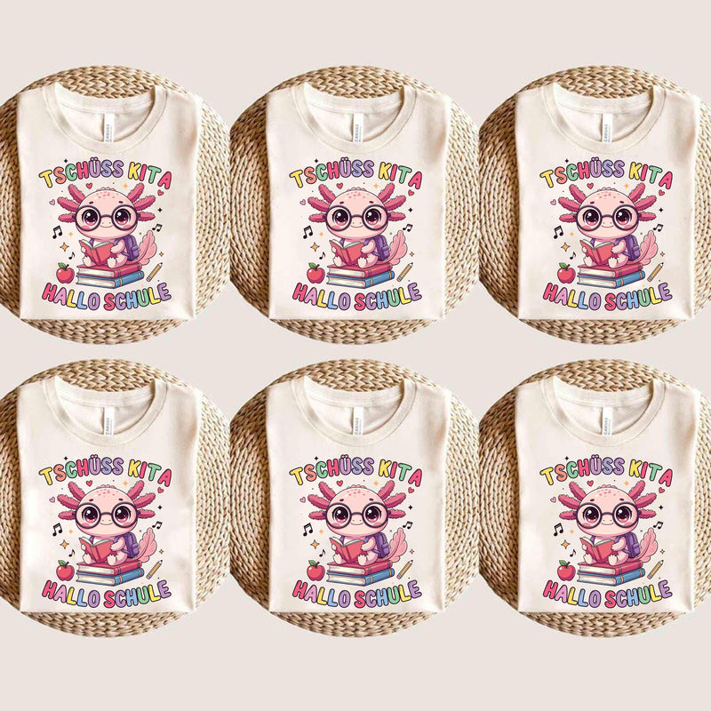 Einschulung Shirt Axolotl „Tschüss Kita Hallo Schule“
