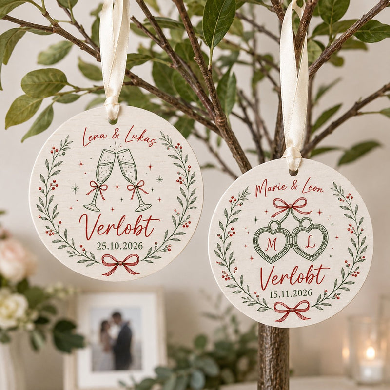 Verlobungsgeschenk Anhänger „Verlobt“ mit Namen und Datum