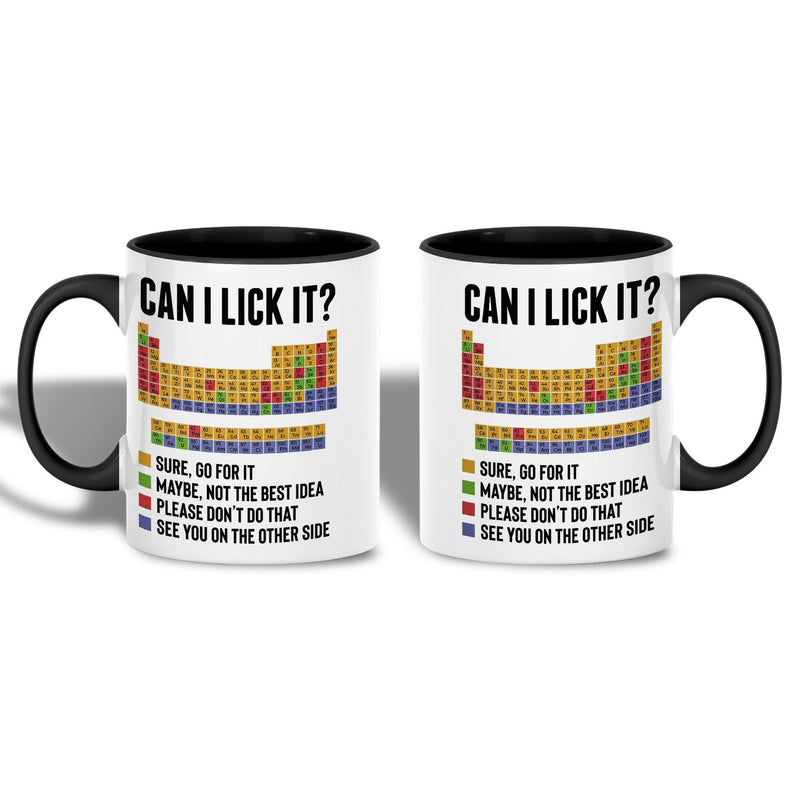 Chemie-Tasse „Can I Lick It?“ mit Periodensystem