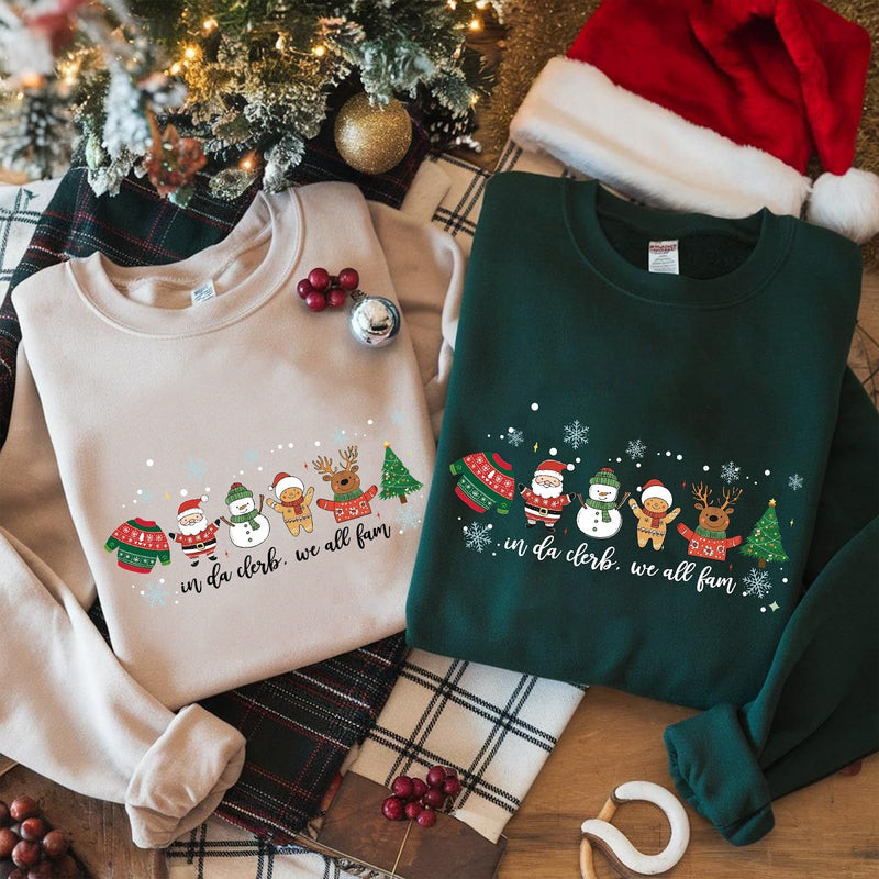 Lustiger Weihnachtspullover „in da clerb, we all fam“