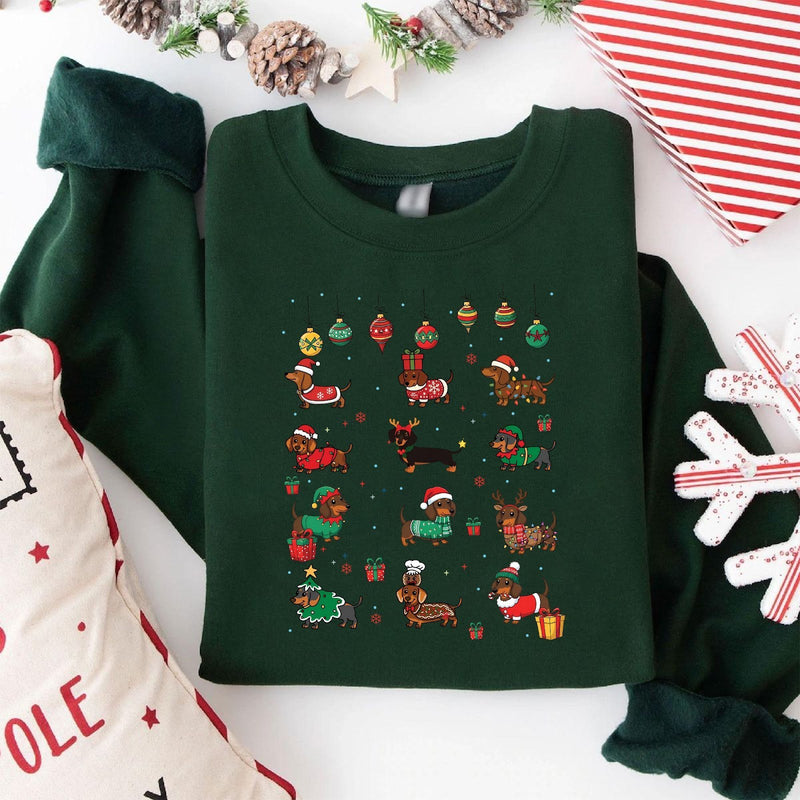 Dackel Weihnachtspullover – zwölf Dackel in Weihnachtspullis …