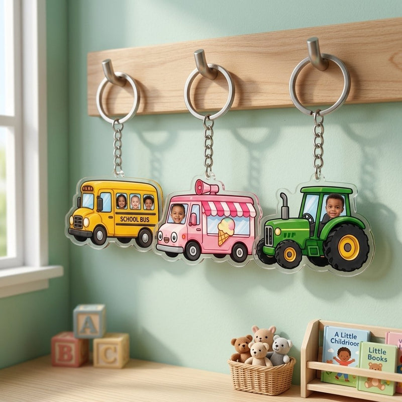 Foto-Schlüsselanhänger Fahrzeug mit Kinderfoto