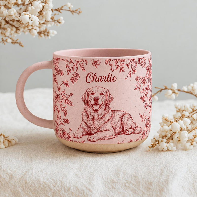Hunde-Tasse personalisiert mit Porträt nach Foto und Namen – Blumenranken im …