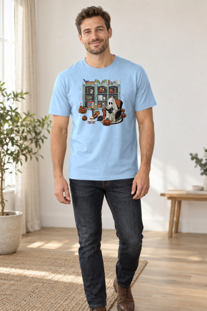 Bücher Halloween Pullover Gespenst im Lesesessel