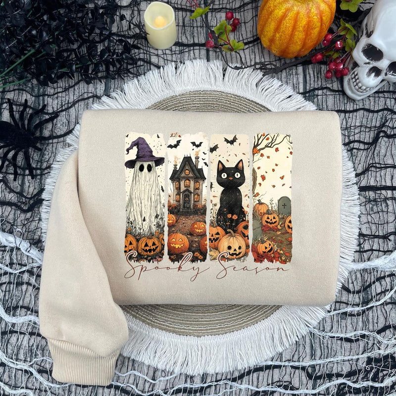Halloween Pullover „Spooky Season“ – Geist mit Hexenhut