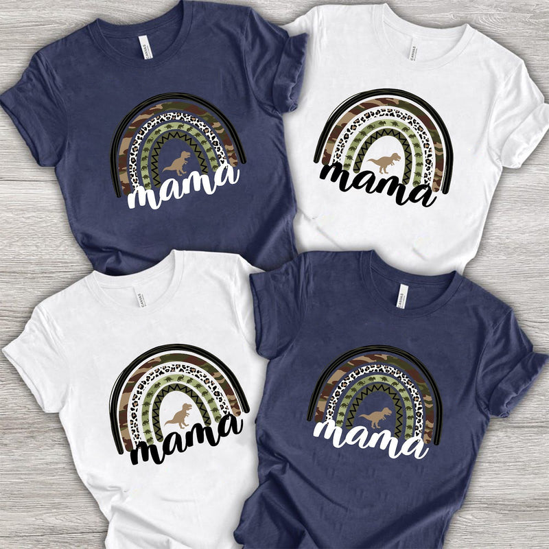 Mama T-Shirt Regenbogen mit Camouflage, Leopardenmuster und Dino