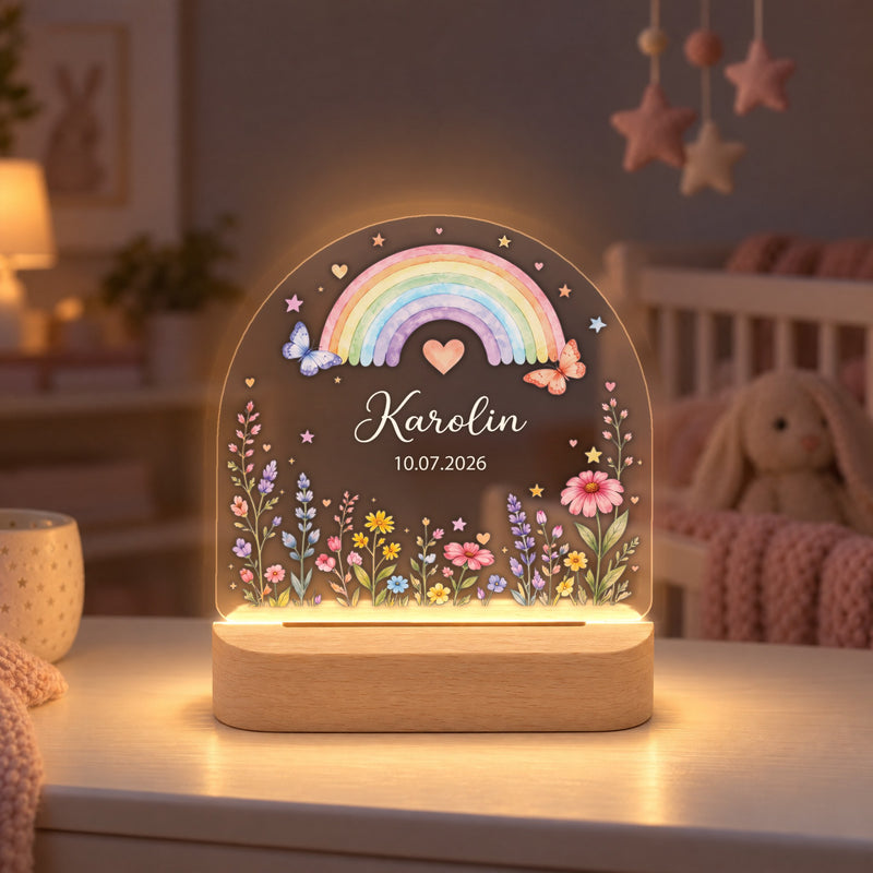 Regenbogen-Nachtlicht personalisiert mit Namen und Jahr