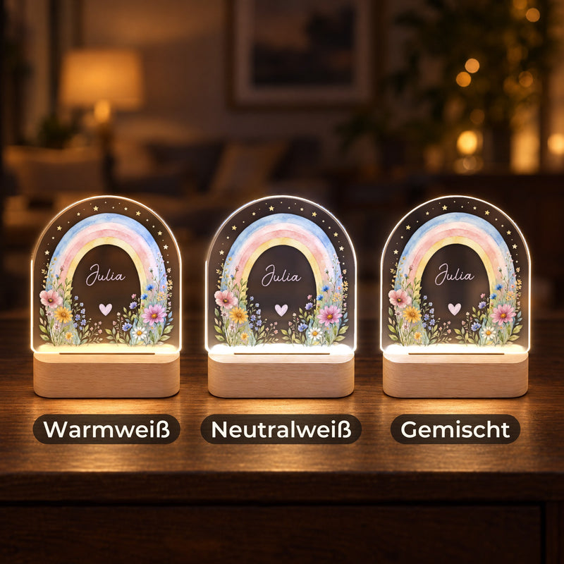 Nachtlicht mit Namen und Datum – Regenbogen mit Wildblumen