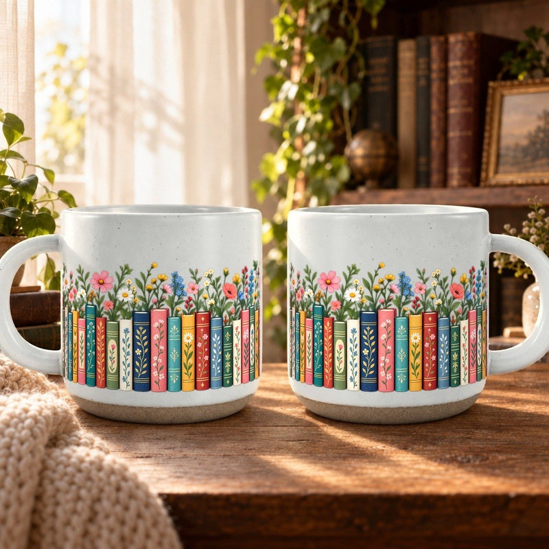 Büchertasse mit Blumen