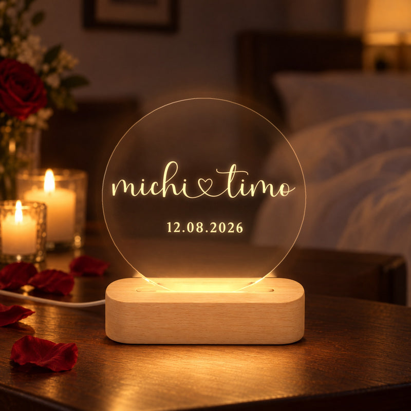 Lampe für Paare mit Namen und Datum