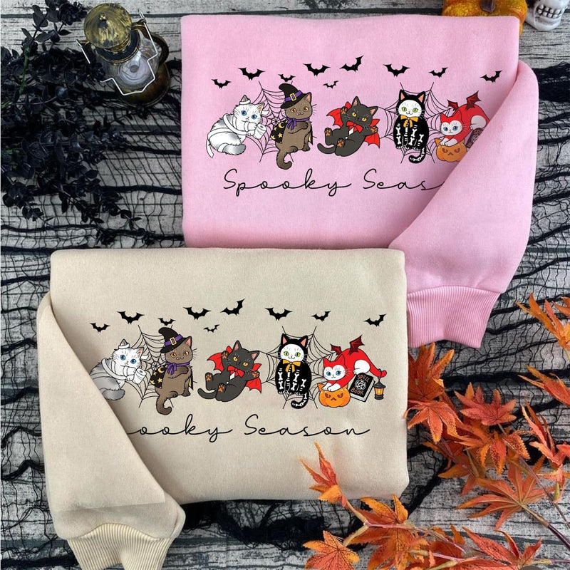 Halloween Pullover „Spooky Season“ mit Katzen im Kostüm