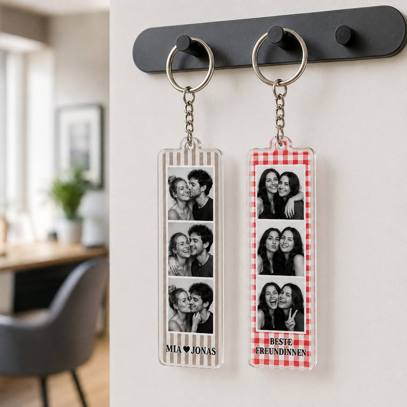 Fotostreifen Schlüsselanhänger personalisiert mit 3 Fotos und Text