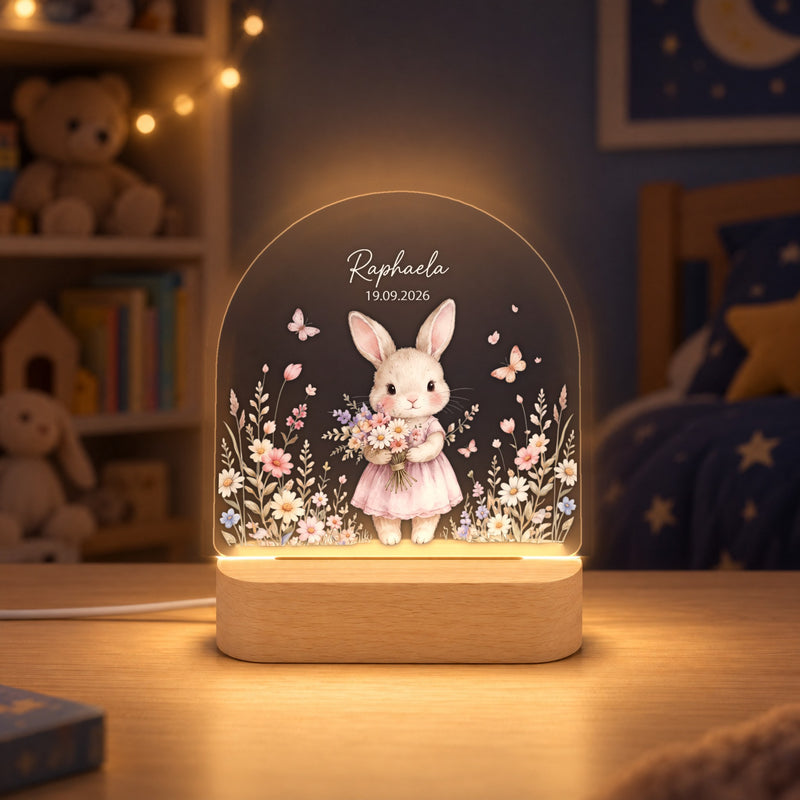Nachtlicht Hase personalisiert mit Namen, Datum & Uhrzeit