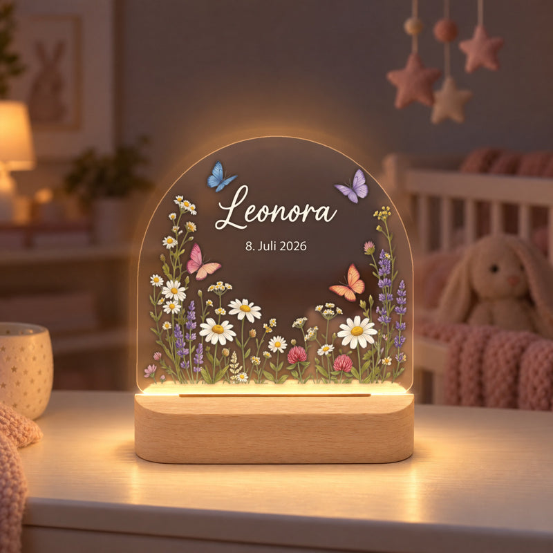 Personalisiertes Nachtlicht Wildblumen mit Vorname, Nachname und Jahr
