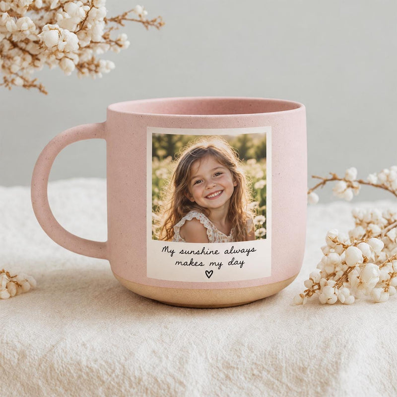 Personalisierte Fototasse im Polaroid-Look mit Wunschtext