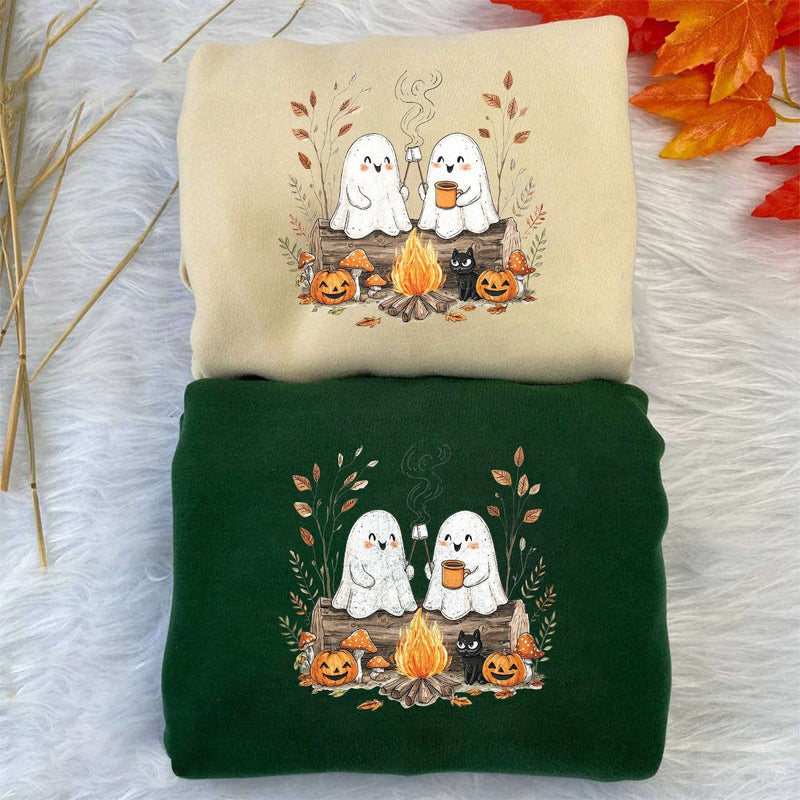 Herbst Pullover mit Geistern am Lagerfeuer