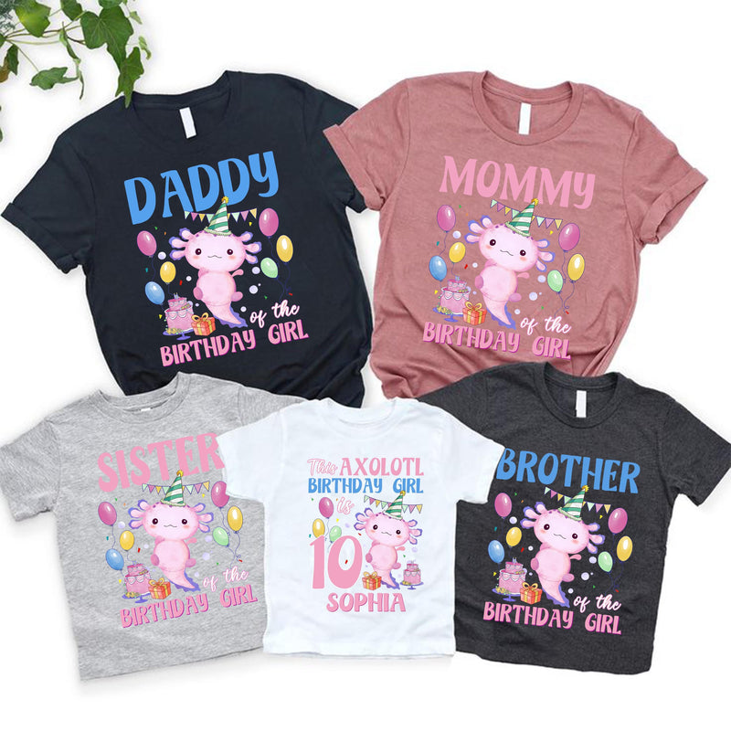 Axolotl Geburtstagsshirt „Birthday Girl“ personalisiert mit Namen und Alter