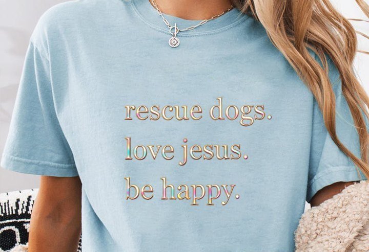 Christliches Hunde-Shirt „rescue dogs. love jesus. be happy.“