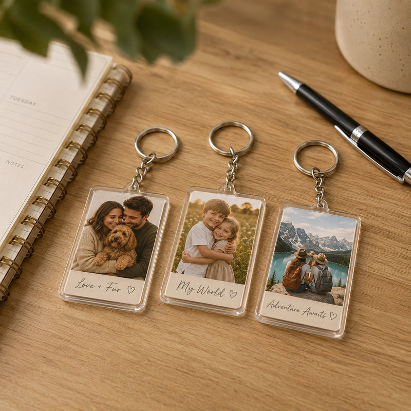 Schlüsselanhänger mit Foto personalisiert im Polaroid-Stil