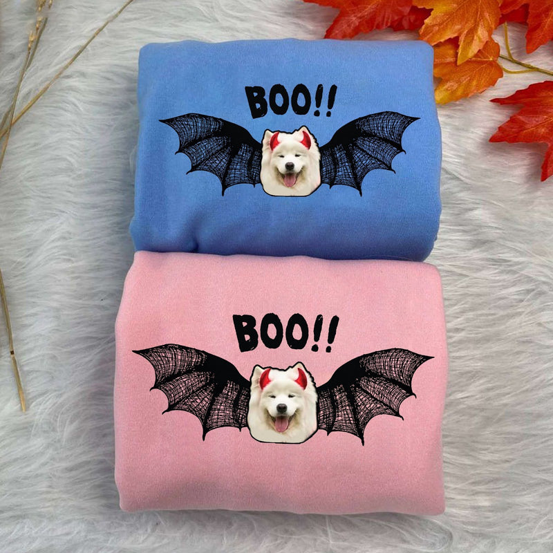 Halloween-Pullover mit Foto deines Hundes „BOO!!“