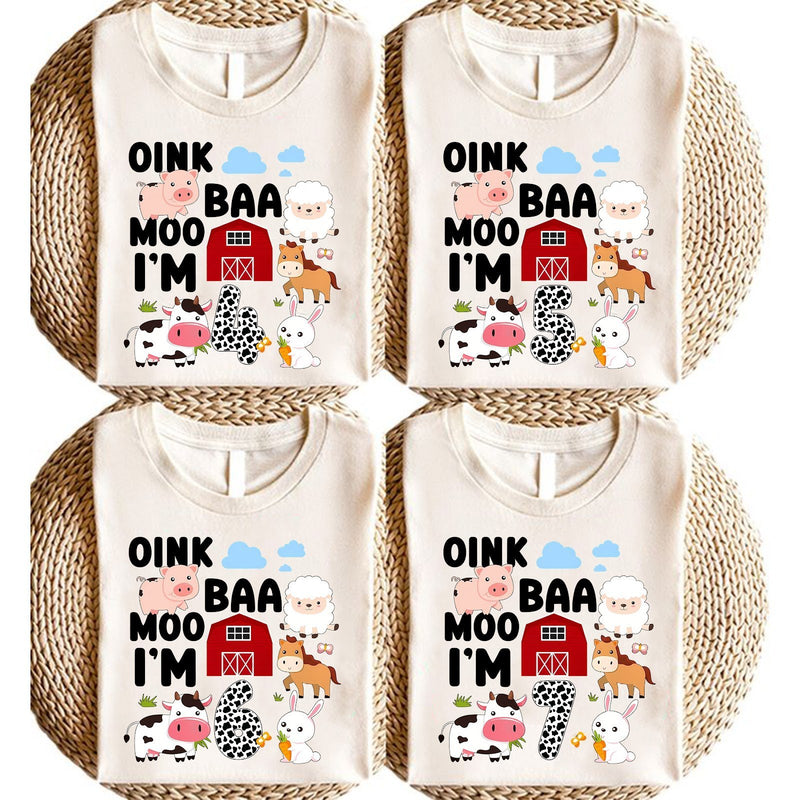 Bauernhof Geburtstagsshirt „Oink Baa Moo I'm 4“ mit Alter