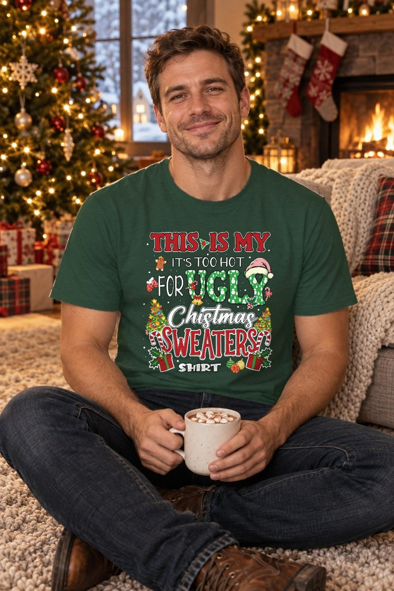 Lustiger Weihnachtspullover „This is my it's too hot for ugly Christmas …“