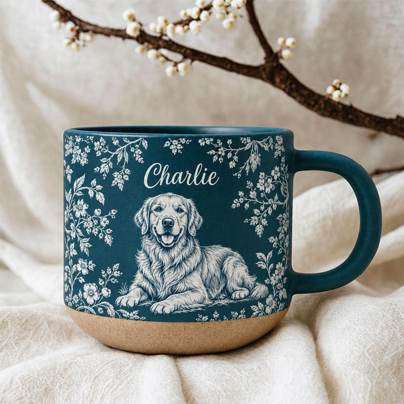 Hunde-Tasse personalisiert mit Porträt nach Foto und Namen – Blumenranken im …
