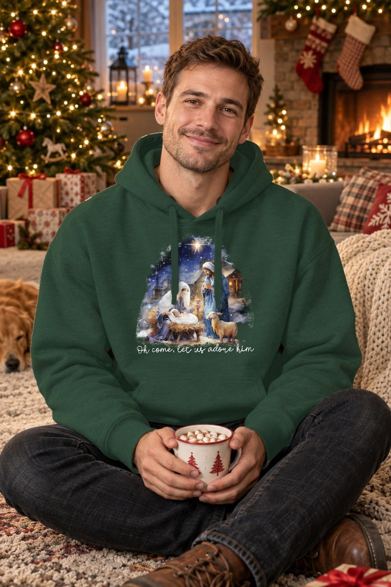 Weihnachtsshirt Krippe „Oh Come Let Us Adore Him“