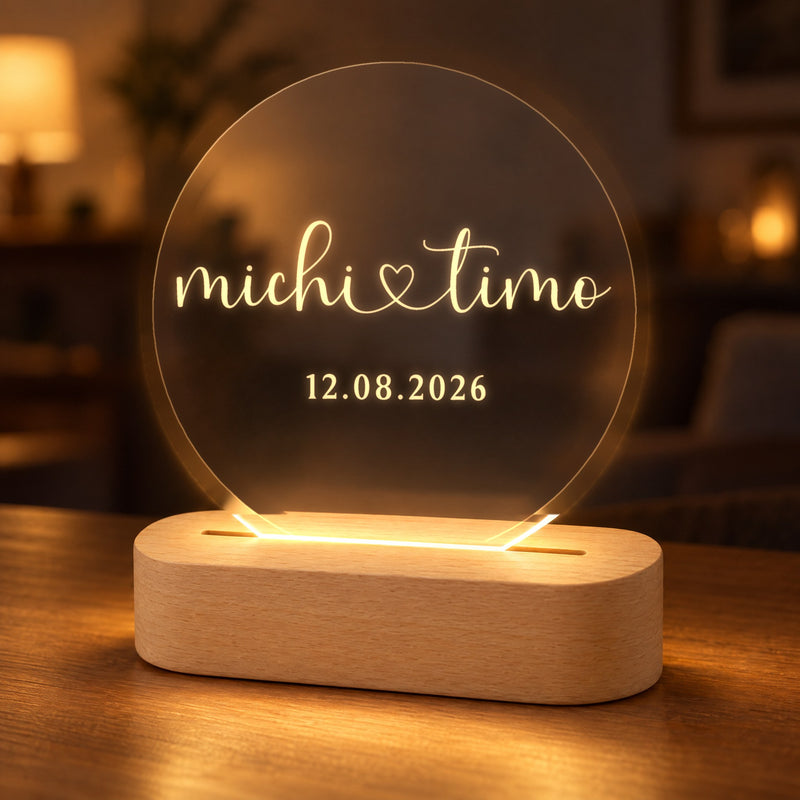 Lampe für Paare mit Namen und Datum