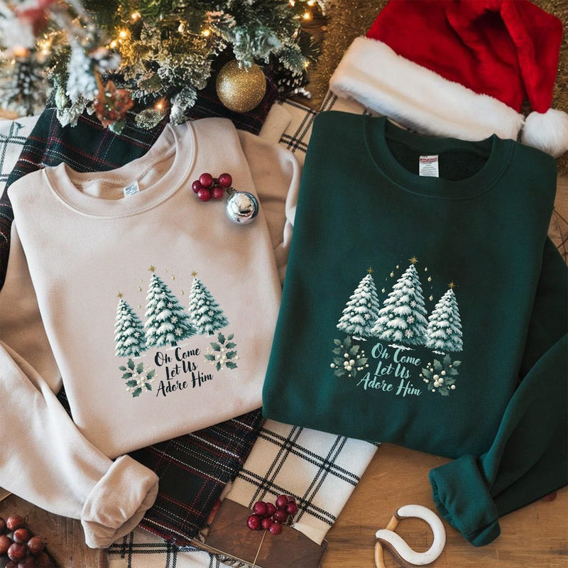 Christlicher Weihnachtspullover „Oh Come Let Us Adore Him“ – Sweatshirt mit …