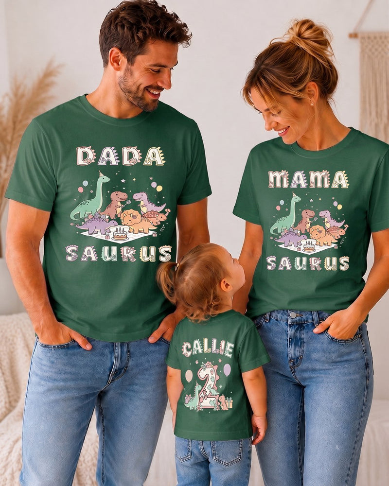 Dino Geburtstags T-Shirt Familie „Dadasaurus, Mamasaurus, Two Rex“