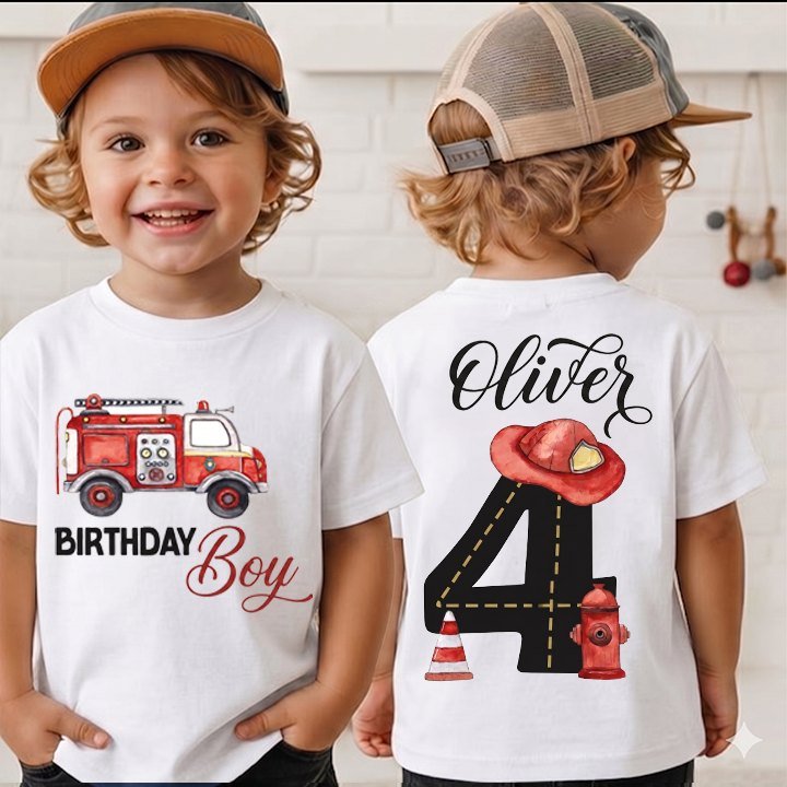 Feuerwehr Geburtstagsshirt „Birthday Boy“ mit Namen und Alter