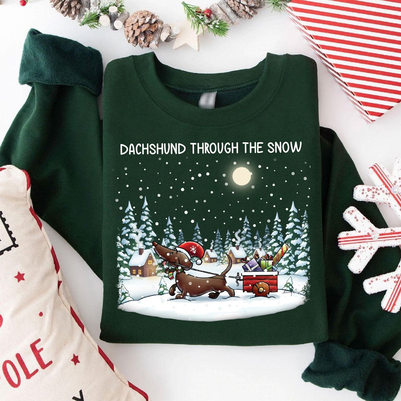 Dackel Weihnachtspullover „Dachshund Through the Snow“ – Dackel mit …