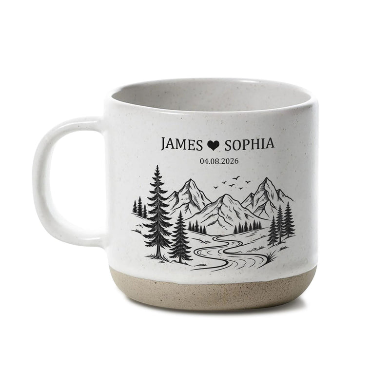 Pärchen-Tasse mit Bergen personalisiert mit Namen und Datum