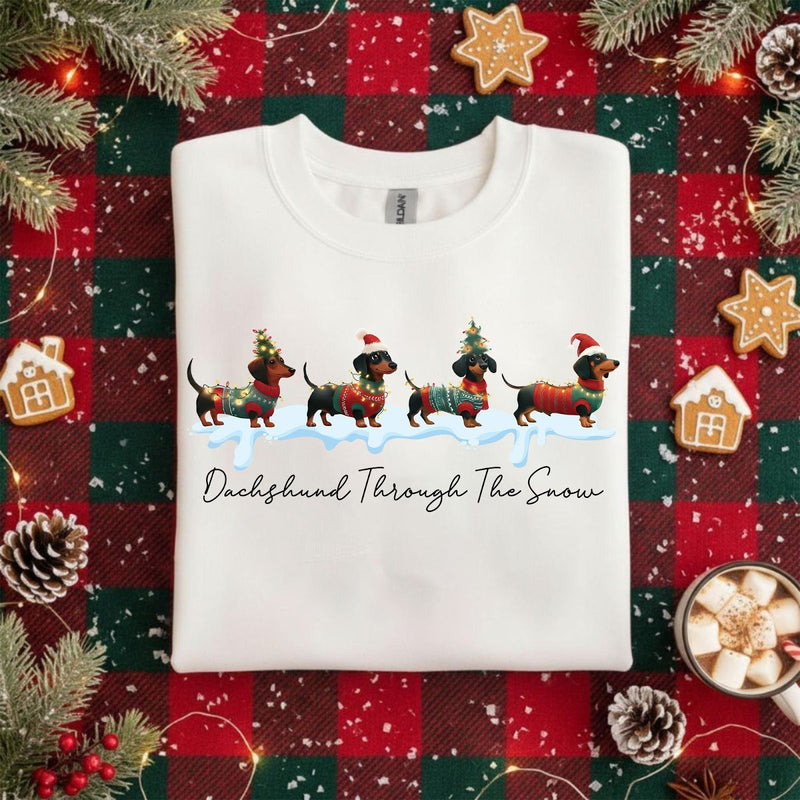 Dackel Weihnachtspullover vier Dackel im Strickpulli „Dachshund Through the …“