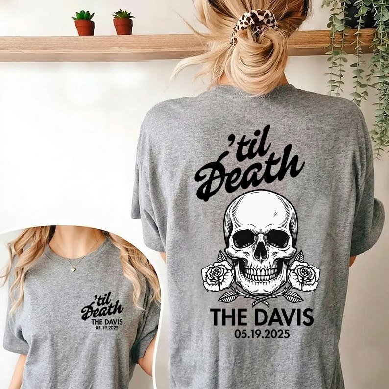 Hochzeits-Shirt „’til Death“ personalisiert mit Familienname und Datum