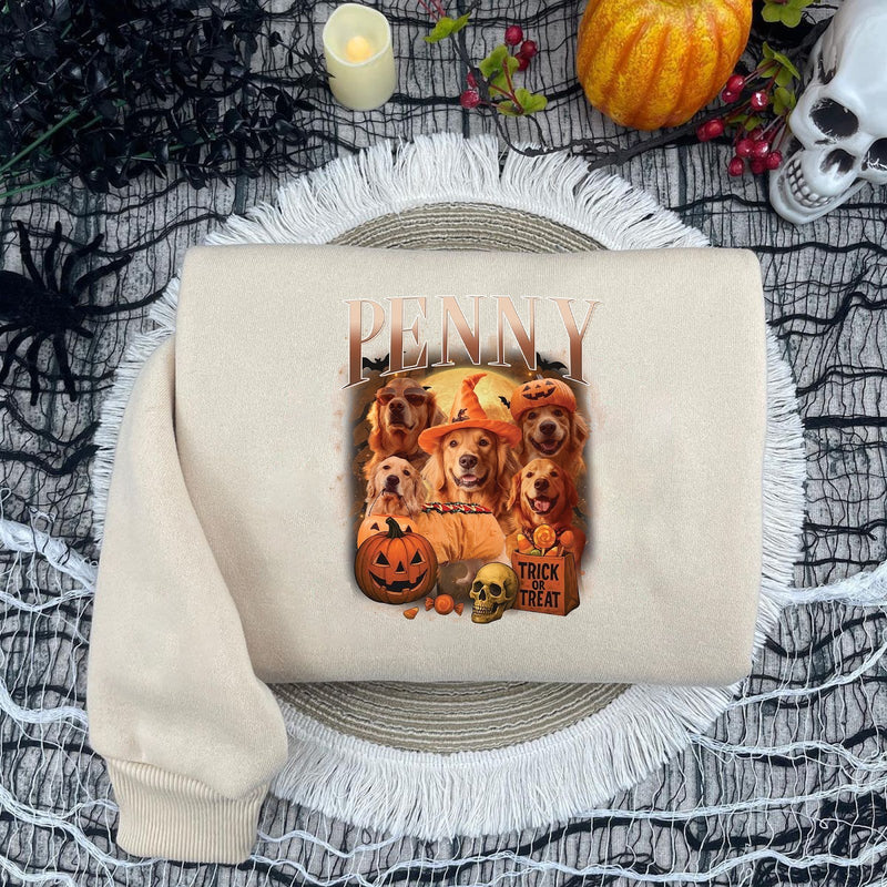 Halloween-Pullover mit Hundefotos und Namen