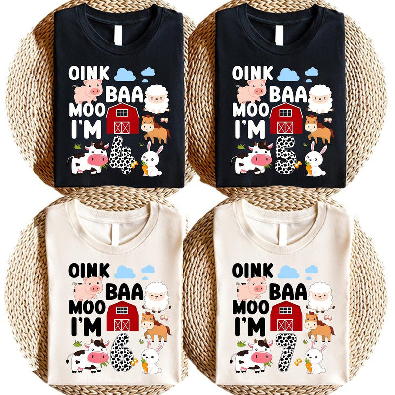 Bauernhof Geburtstagsshirt „Oink Baa Moo I'm 4“ mit Alter