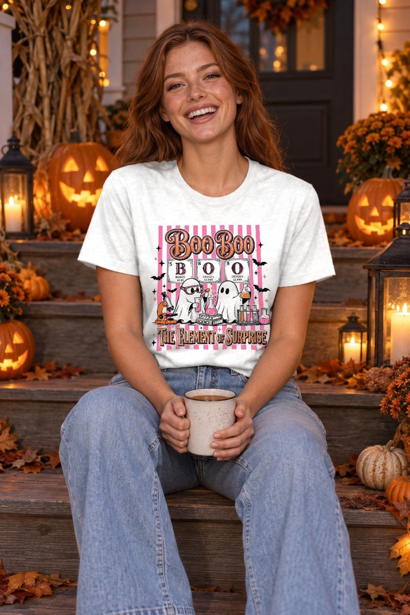 Lustiges Halloween T-Shirt „Boo Boo – The Element of Surprise“