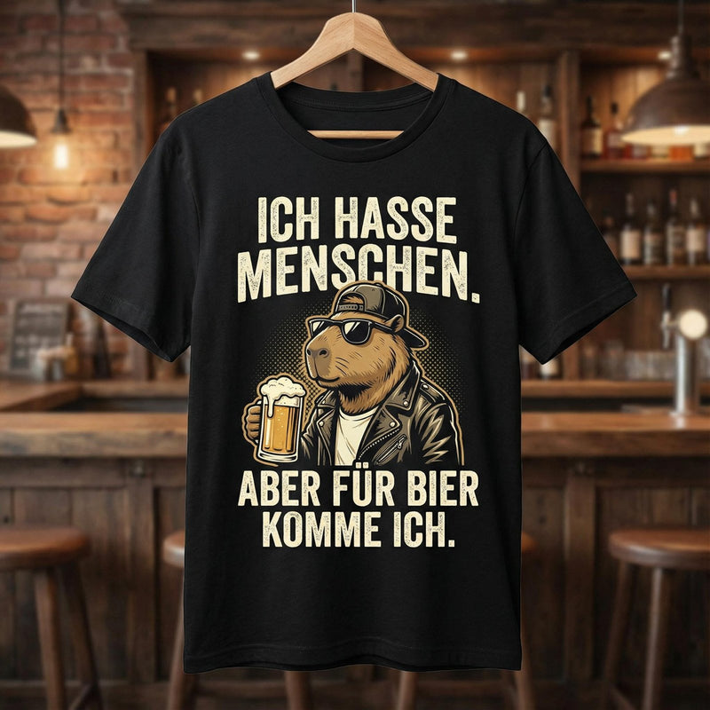 Bier T-Shirt „Ich hasse Menschen. Aber für Bier komme ich.“