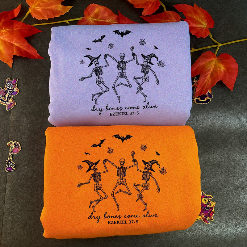 Christlicher Halloween Pullover „Dry Bones Come Alive – Ezekiel 37:5“