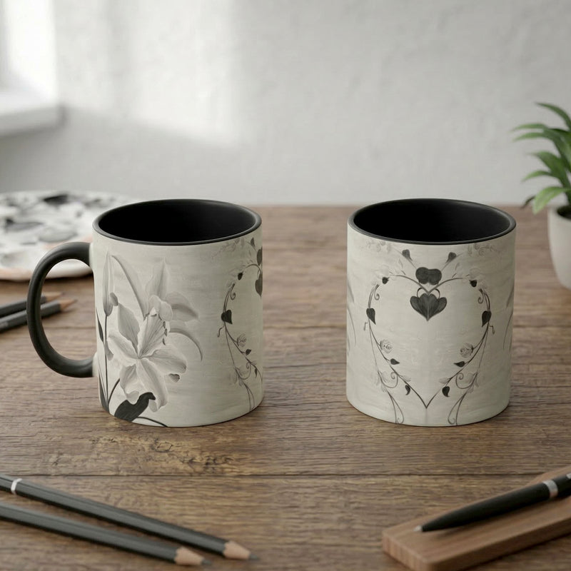 Blumen Tasse mit Lilie und Herz aus Ranken