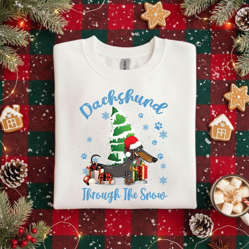 Dackel Weihnachtspullover „Dachshund Through the Snow“ – Dackel mit …