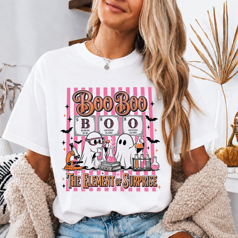 Lustiges Halloween T-Shirt „Boo Boo – The Element of Surprise“