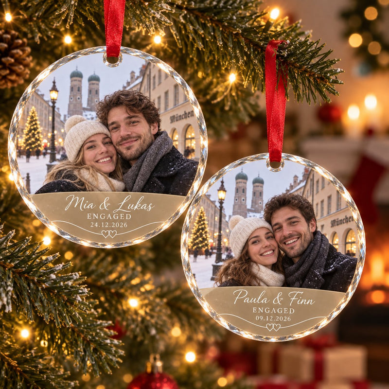 Verlobungs-Weihnachtsanhänger mit Foto aus Glas