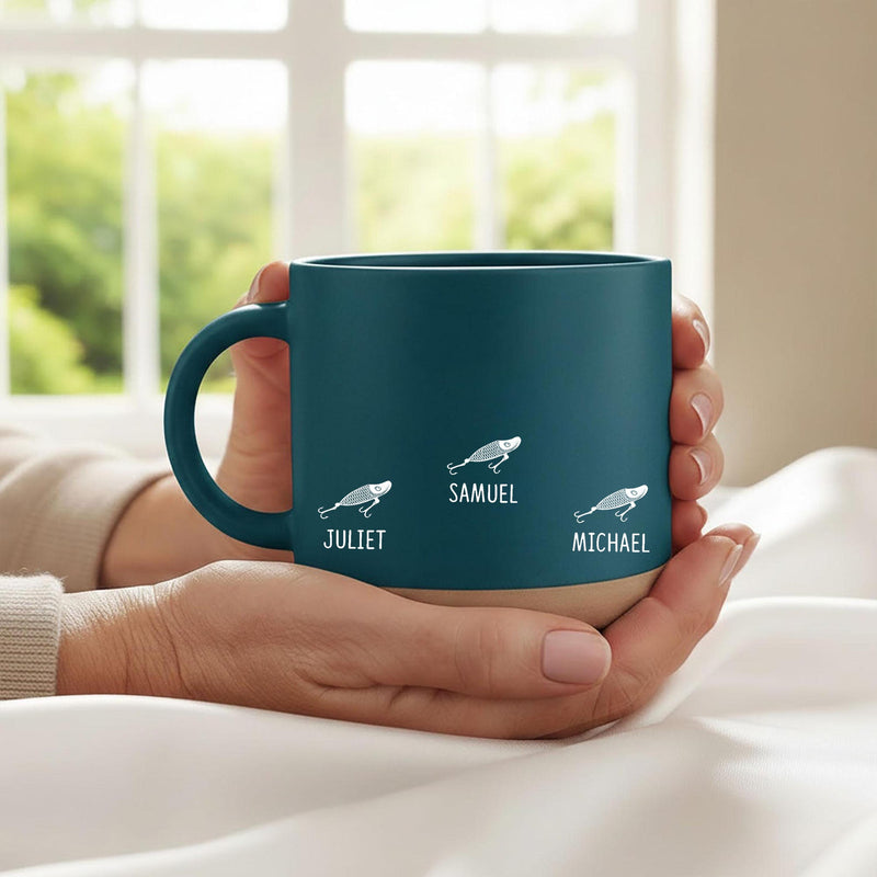 Personalisierte Angler-Tasse „Reel Cool Dad“ mit Namen und Kindernamen